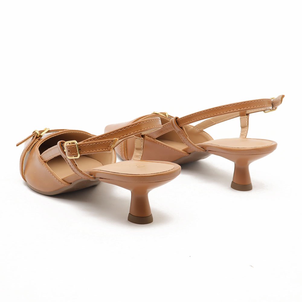 Slingback Belluno Salto Fino Baixo Tira Transversal Fivela Nude 4