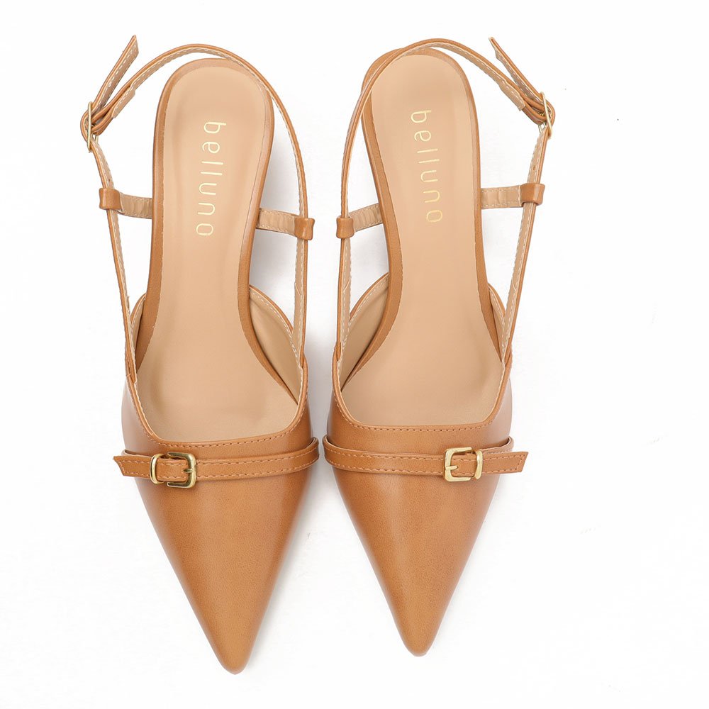 Slingback Belluno Salto Fino Baixo Tira Transversal Fivela Nude 5