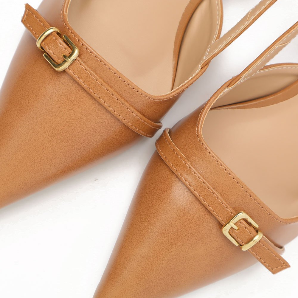 Slingback Belluno Salto Fino Baixo Tira Transversal Fivela Nude 8