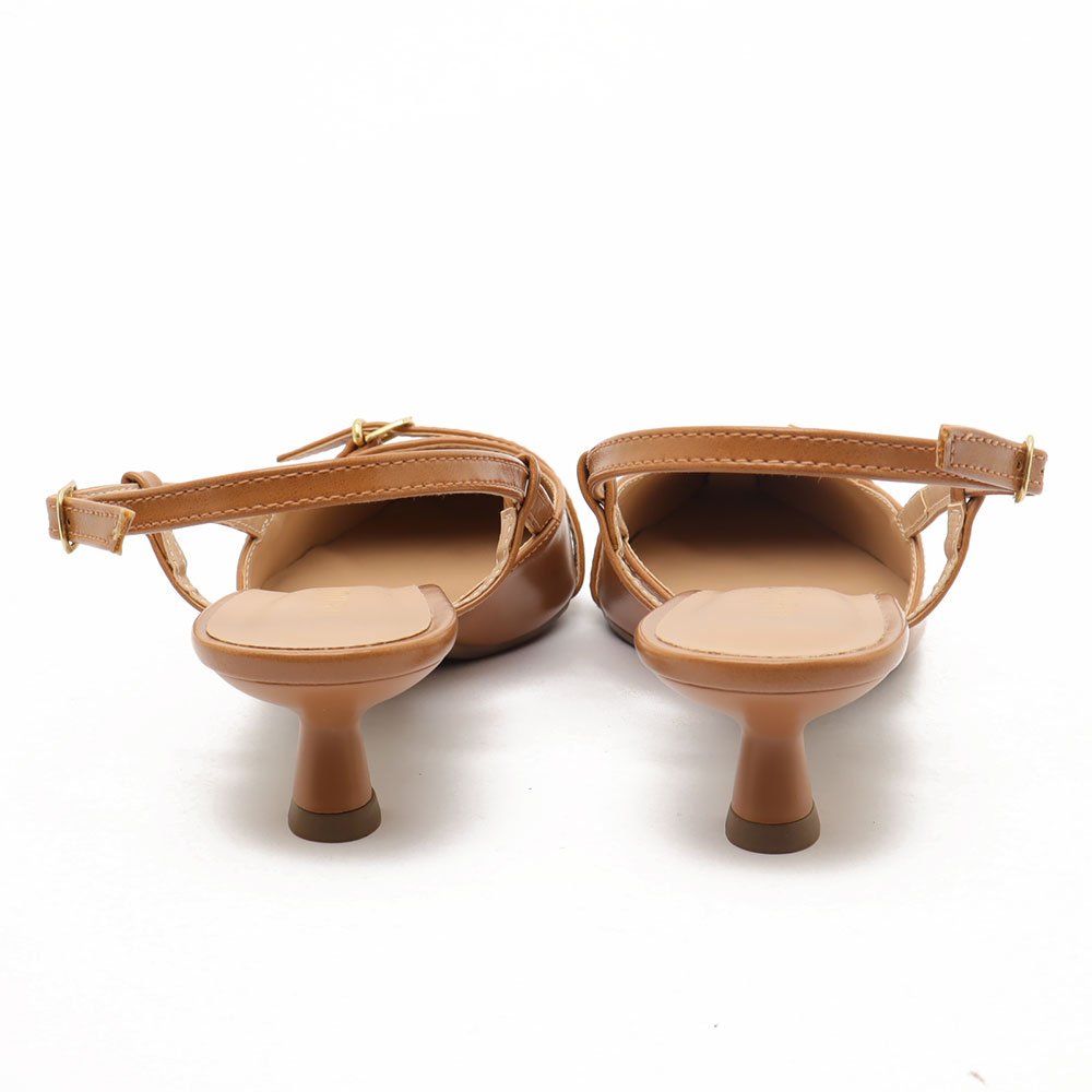 Slingback Belluno Salto Fino Baixo Tira Transversal Fivela Nude 9