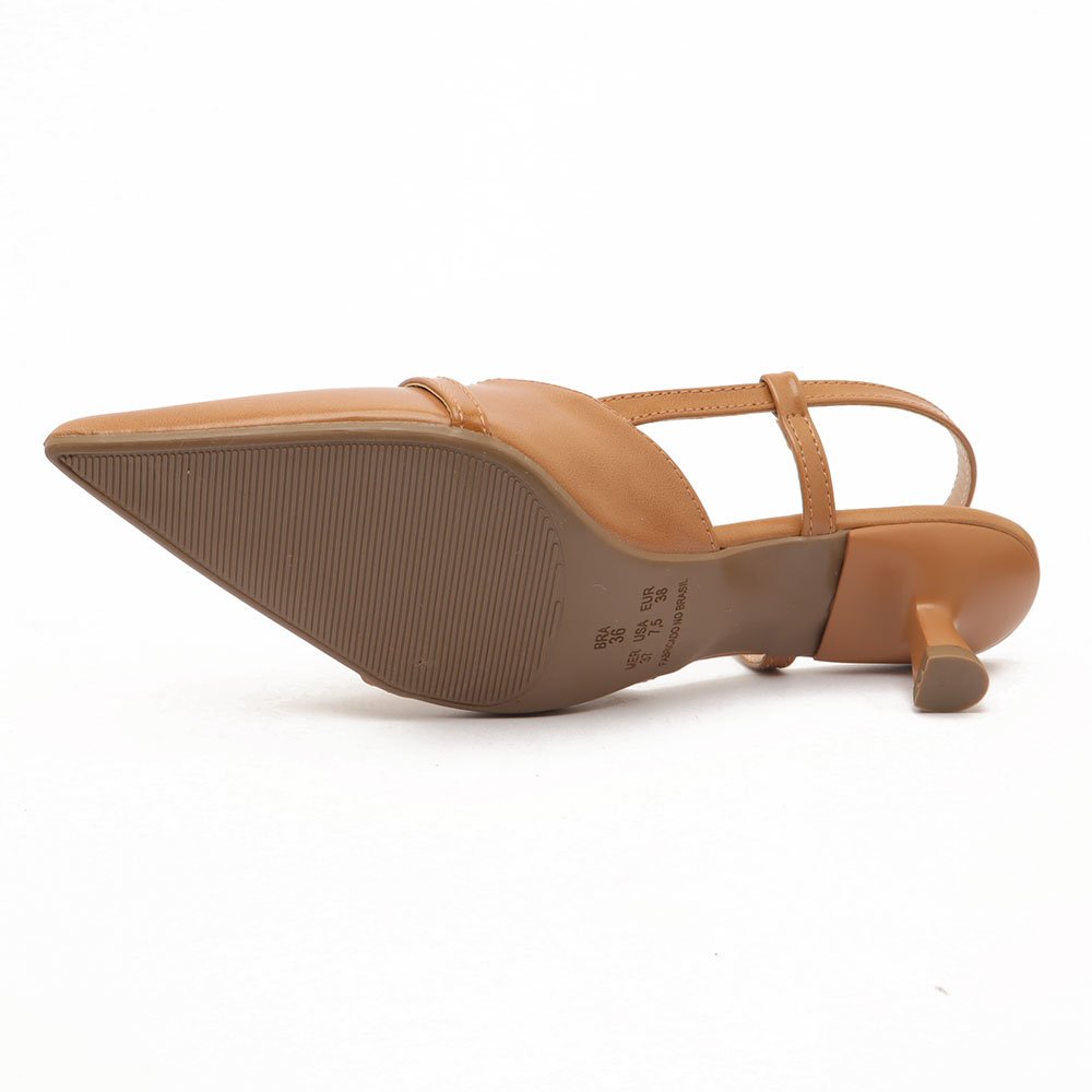 Slingback Belluno Salto Fino Baixo Tira Transversal Fivela Nude 10