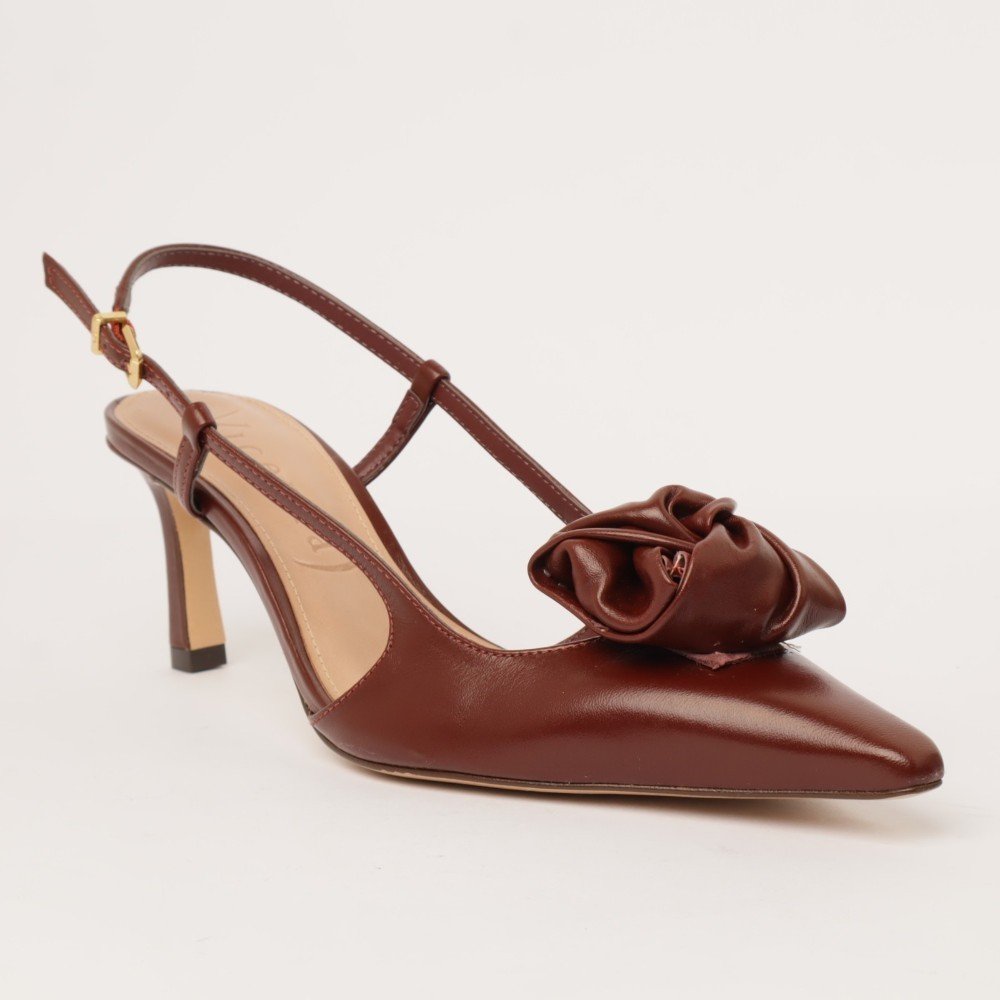 Scarpin Peep Toe Vicenza Bico Fino Salto Médio Couro Marrom 2