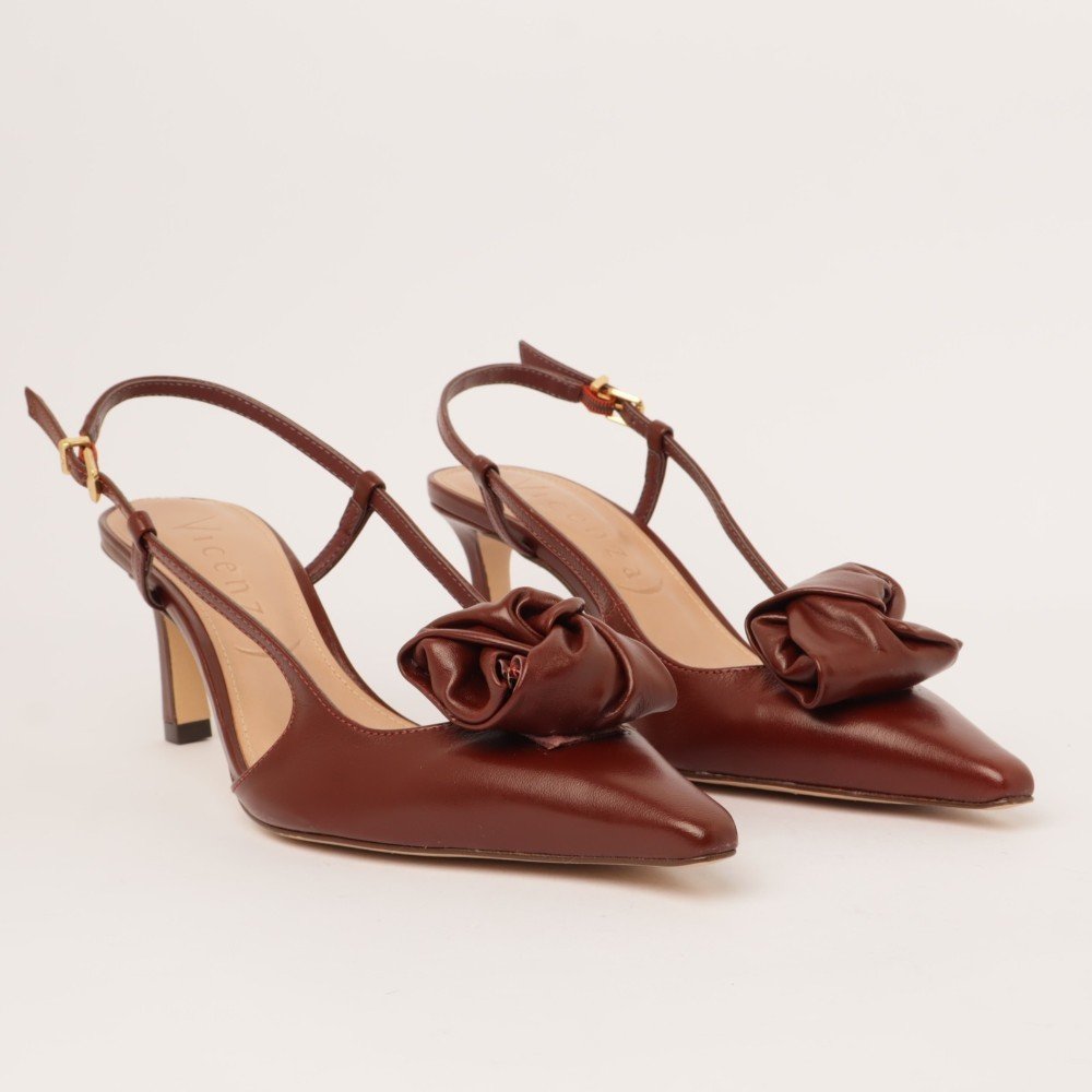 Scarpin Peep Toe Vicenza Bico Fino Salto Médio Couro Marrom 3