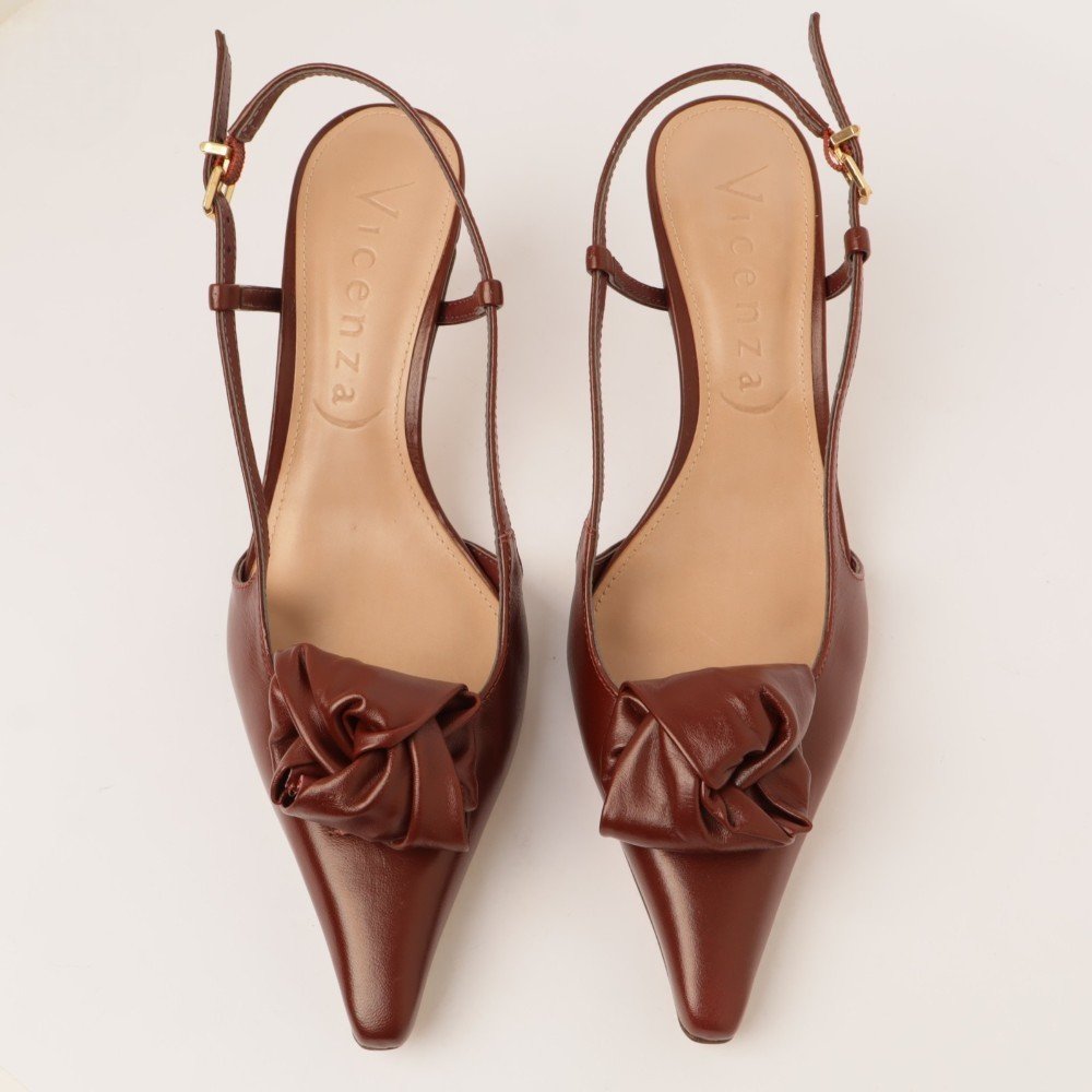 Scarpin Peep Toe Vicenza Bico Fino Salto Médio Couro Marrom 5