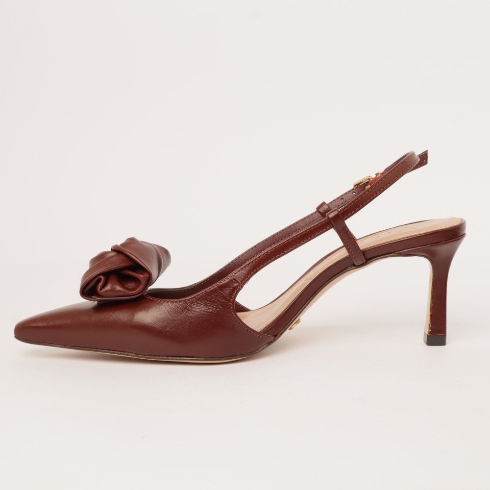 Scarpin Peep Toe Vicenza Bico Fino Salto Médio Couro Marrom 6