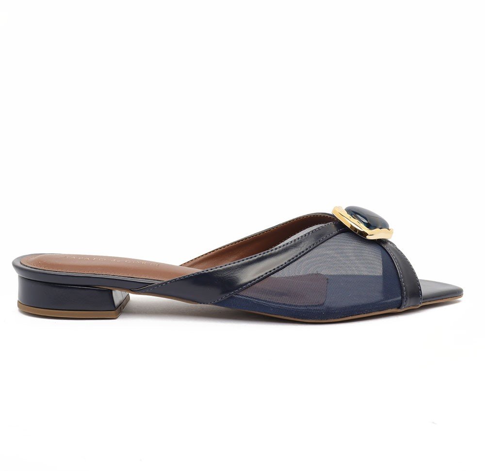 Mule Sapato da Corte Flat Tela Bico Folha Pedra