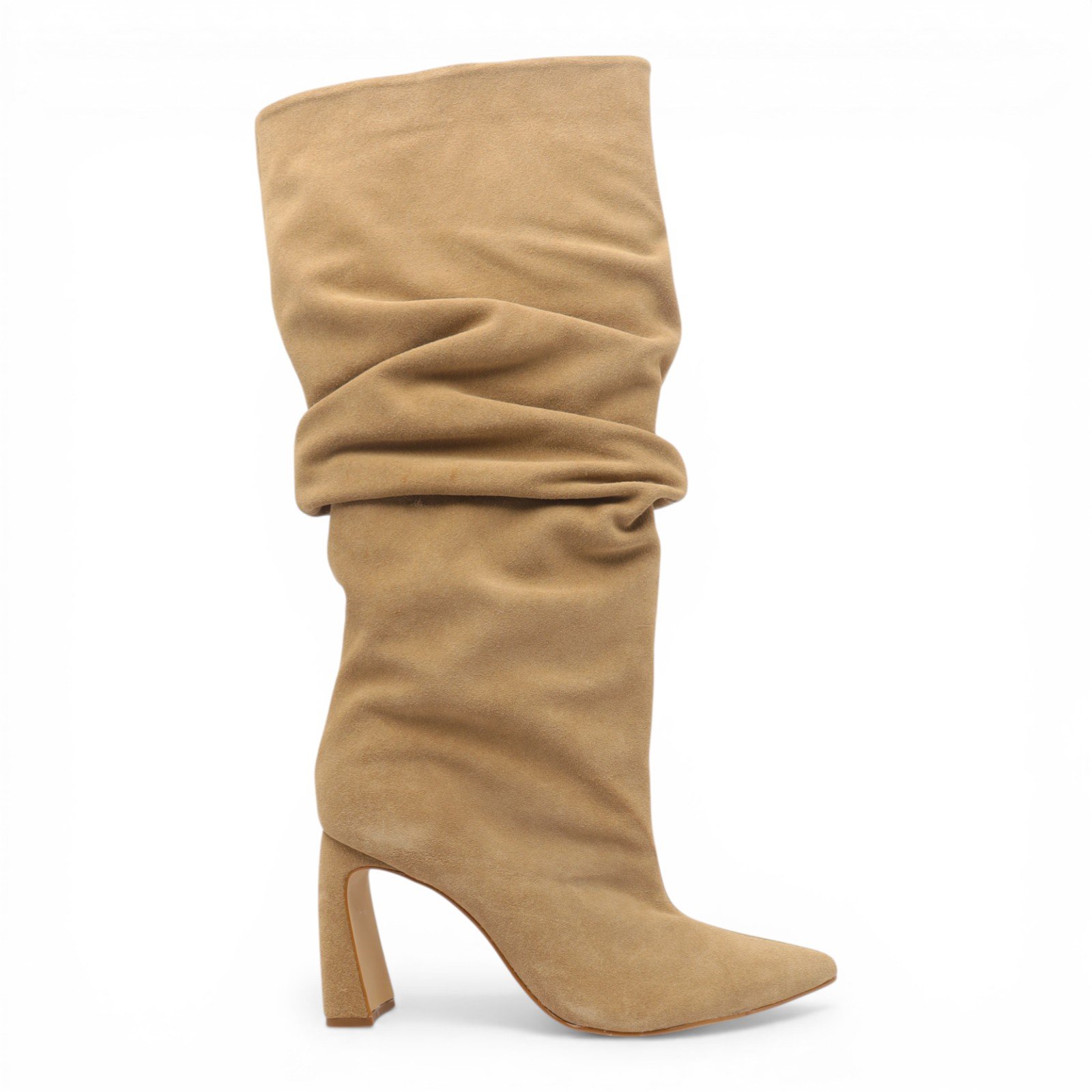 Bota Feminina Cecconello Salto Bloco Cano Alto Bico Fino Franzida