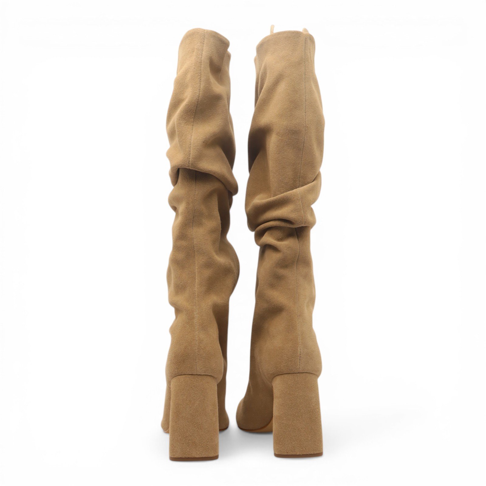 Bota Feminina Cecconello Salto Bloco Cano Alto Bico Fino Franzida Bege 7