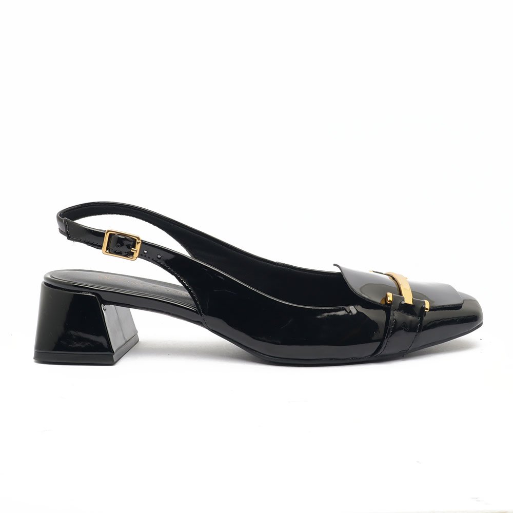Slingback Giulia Domna Salto Bloco Baixo Detalhe Fivela Transversal