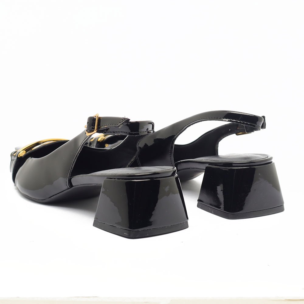 Slingback Giulia Domna Salto Bloco Baixo Detalhe Fivela Transversal Preto 4