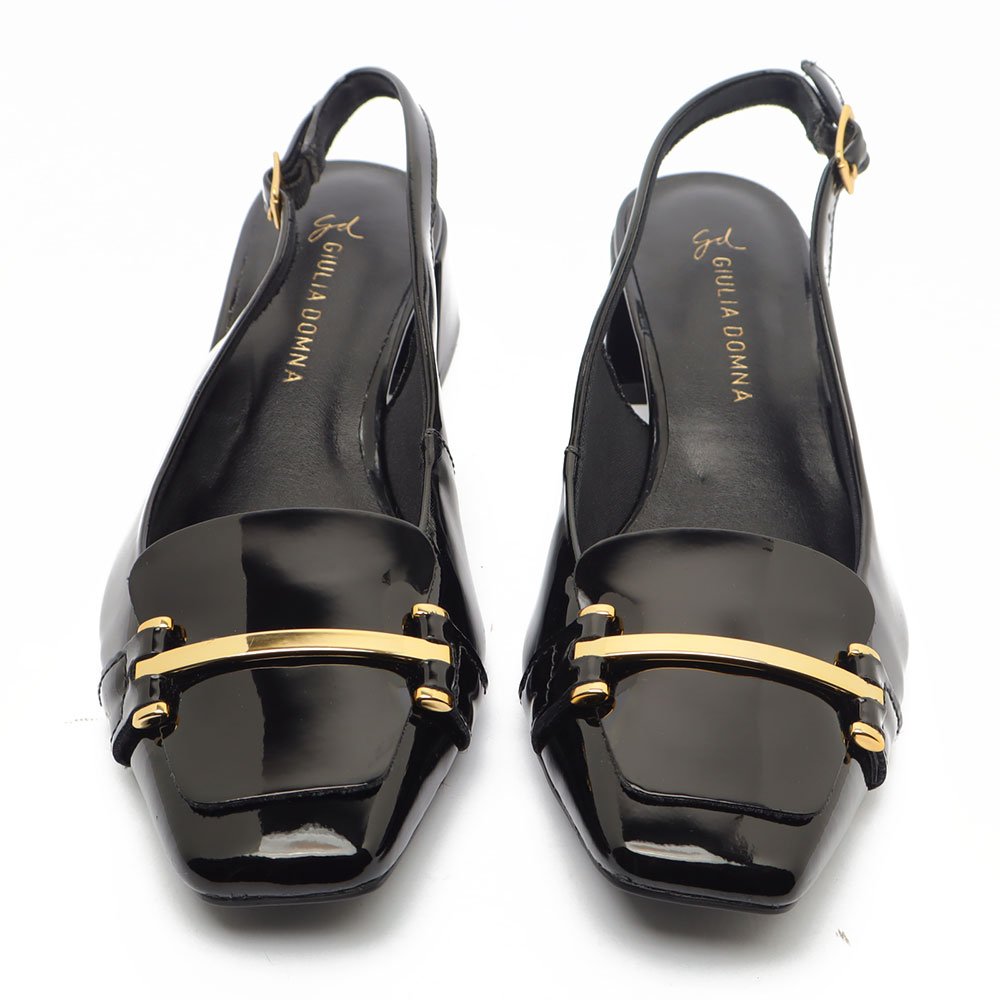 Slingback Giulia Domna Salto Bloco Baixo Detalhe Fivela Transversal Preto 5