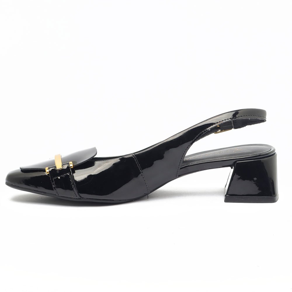 Slingback Giulia Domna Salto Bloco Baixo Detalhe Fivela Transversal Preto 6