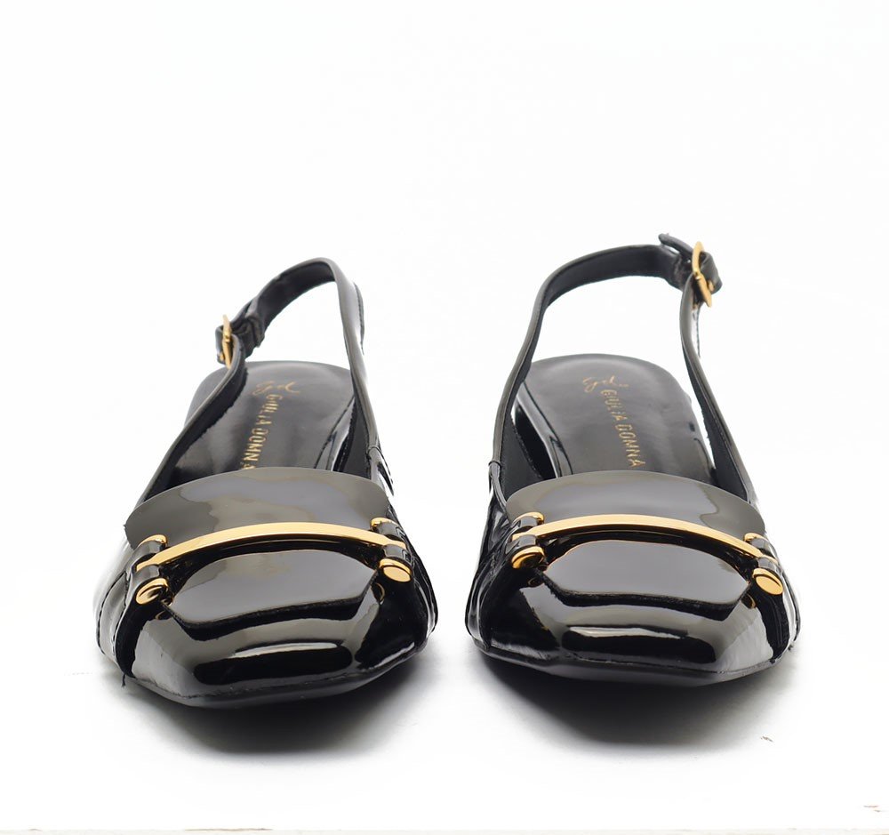 Slingback Giulia Domna Salto Bloco Baixo Detalhe Fivela Transversal Preto 7