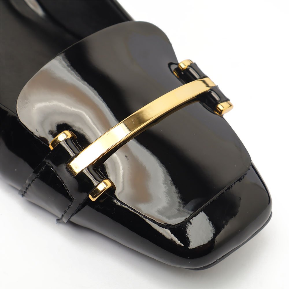 Slingback Giulia Domna Salto Bloco Baixo Detalhe Fivela Transversal Preto 8