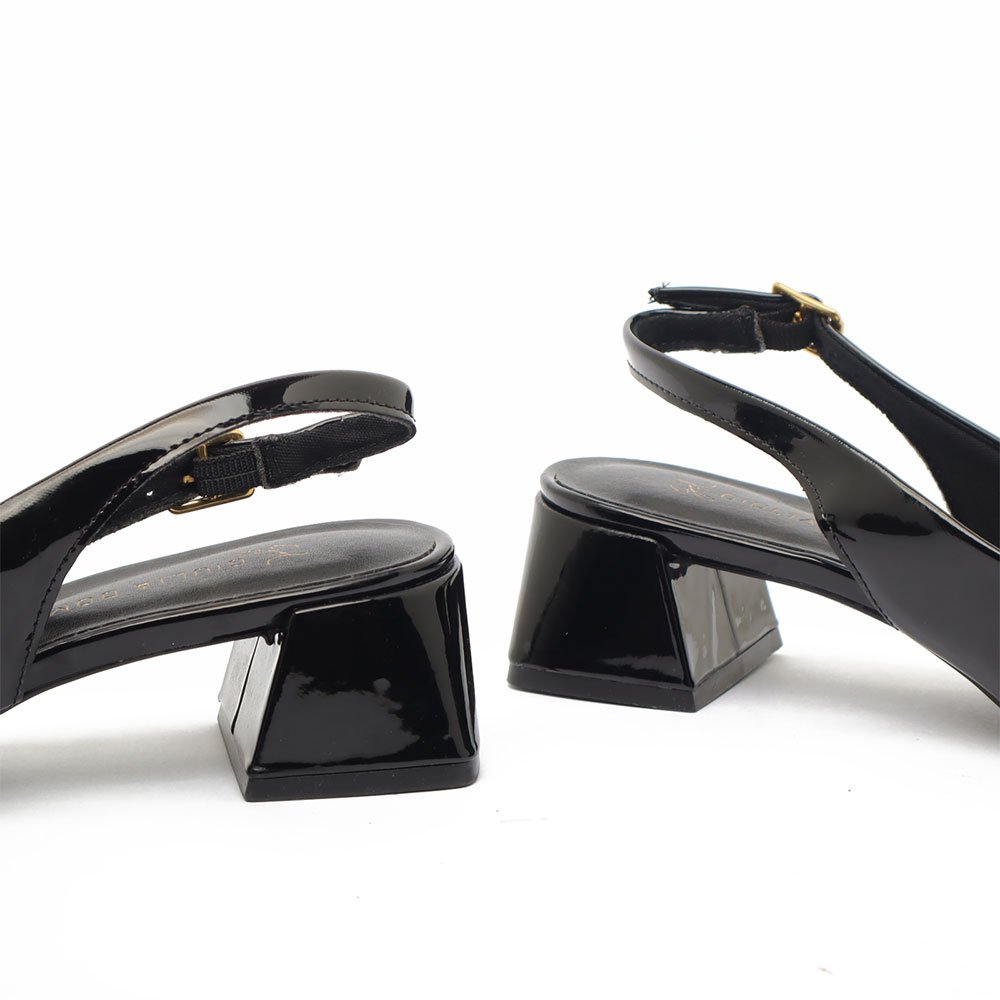 Slingback Giulia Domna Salto Bloco Baixo Detalhe Fivela Transversal Preto 9