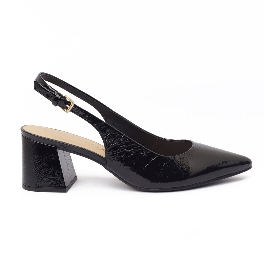 Slingback Cecconello Salto Bloco Médio Bico Fino Couro