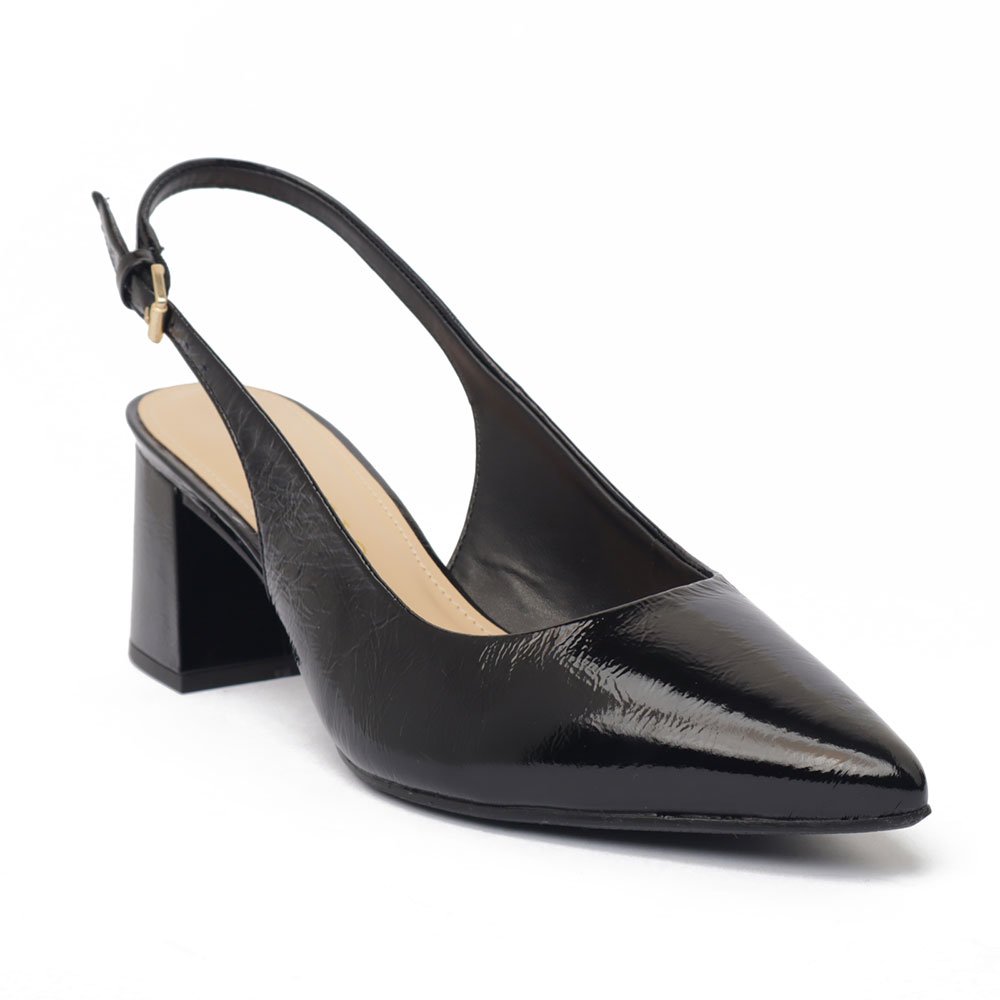 Slingback Cecconello Salto Bloco Médio Bico Fino Couro Preto 2