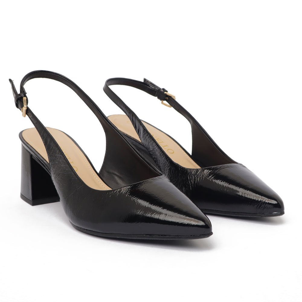 Slingback Cecconello Salto Bloco Médio Bico Fino Couro Preto 3