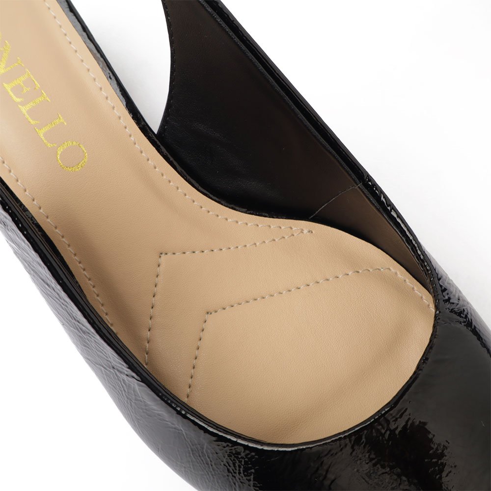 Slingback Cecconello Salto Bloco Médio Bico Fino Couro Preto 7