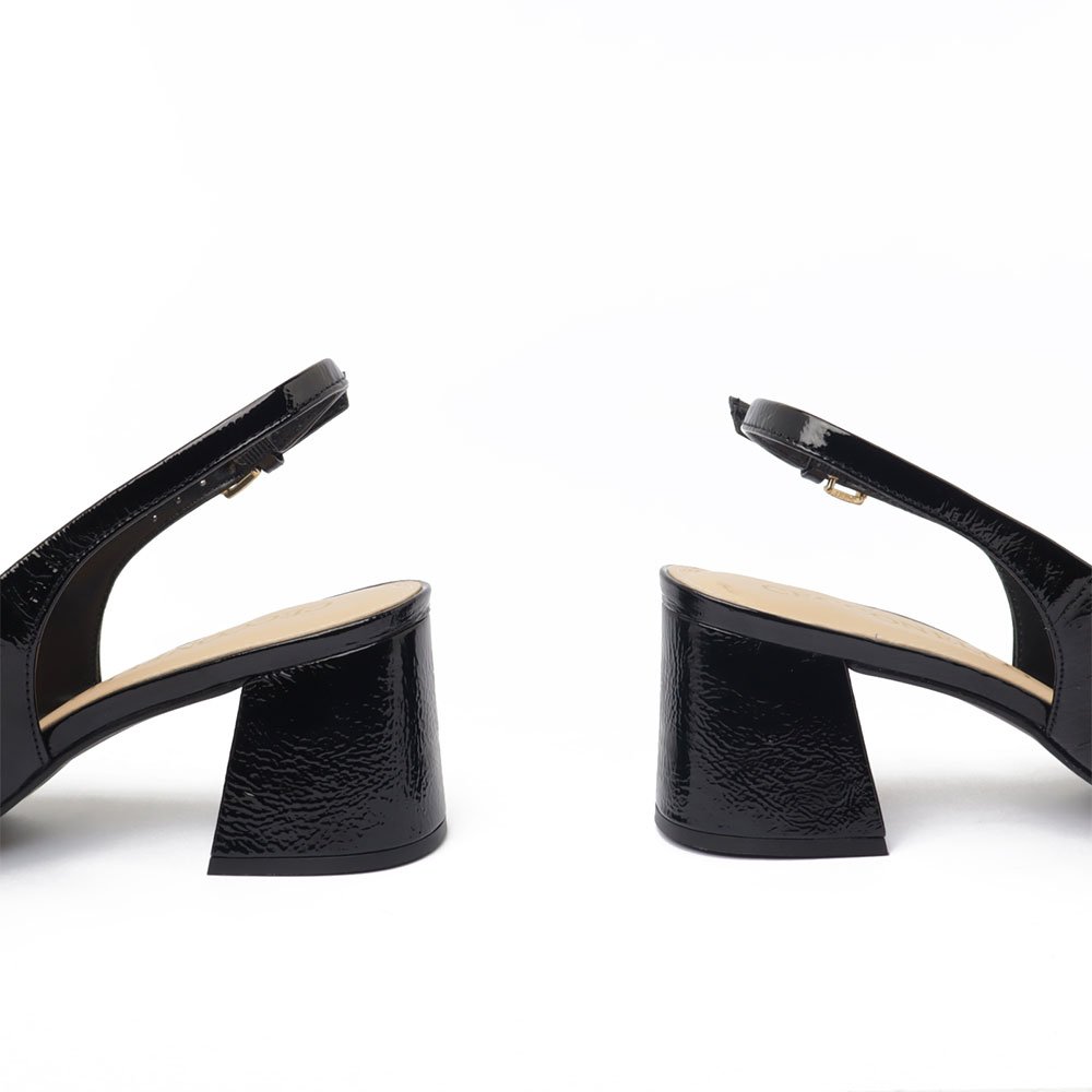 Slingback Cecconello Salto Bloco Médio Bico Fino Couro Preto 8