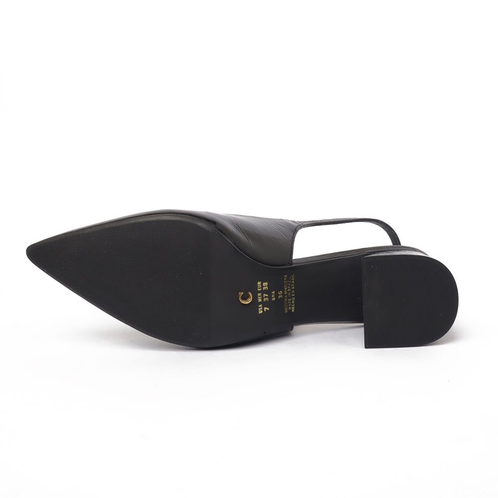 Slingback Cecconello Salto Bloco Médio Bico Fino Couro Preto 9