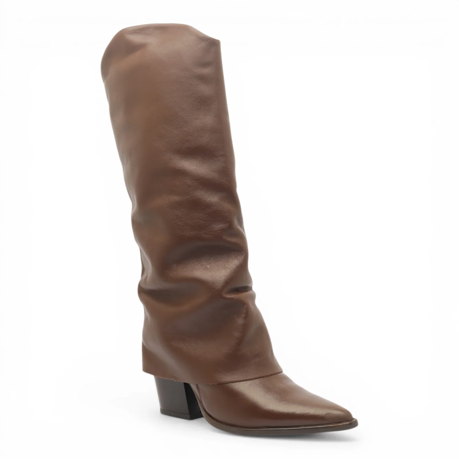 Bota Sapato Da Corte Salto Bloco Médio Cano Longo Pala Marrom 2