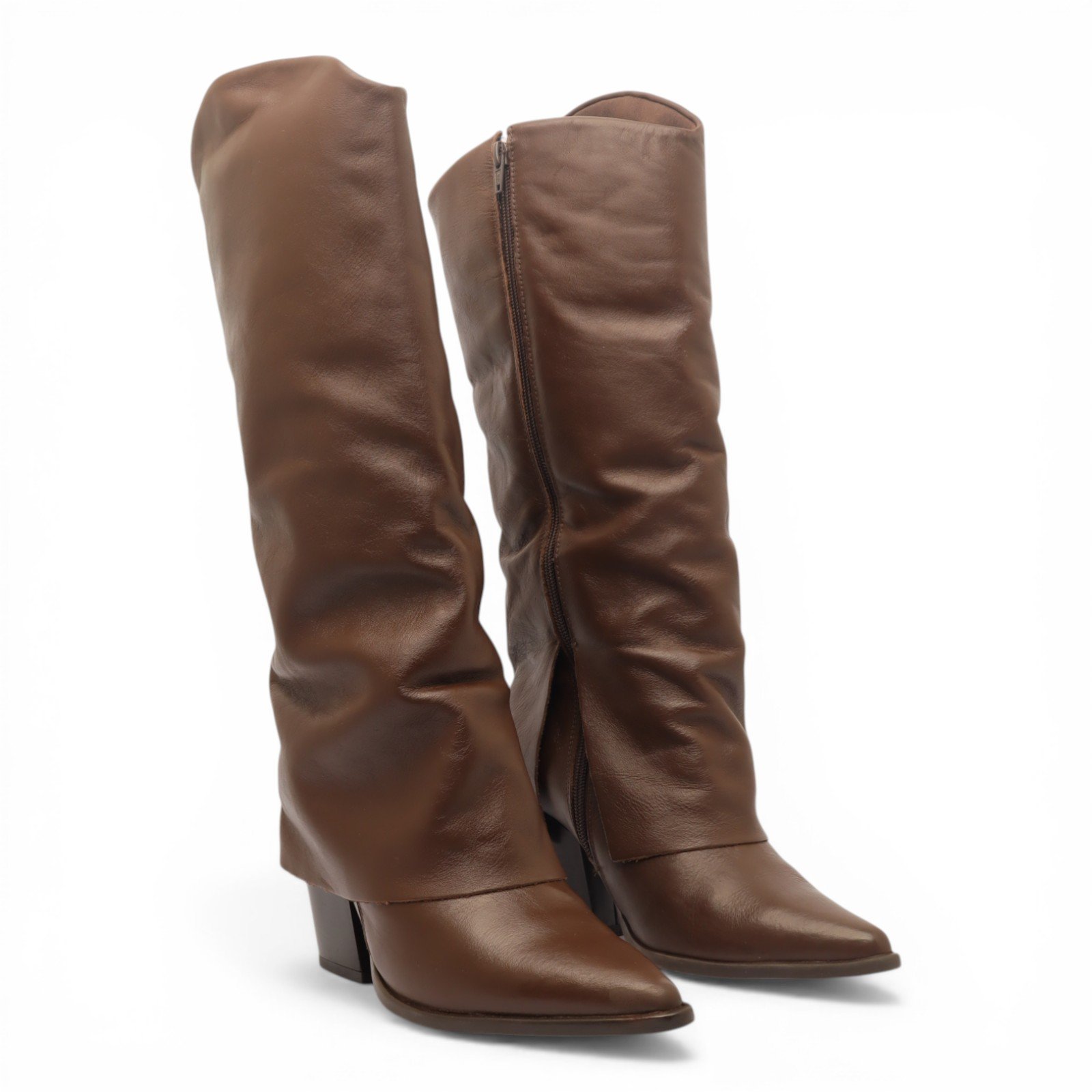 Bota Sapato Da Corte Salto Bloco Médio Cano Longo Pala Marrom 3