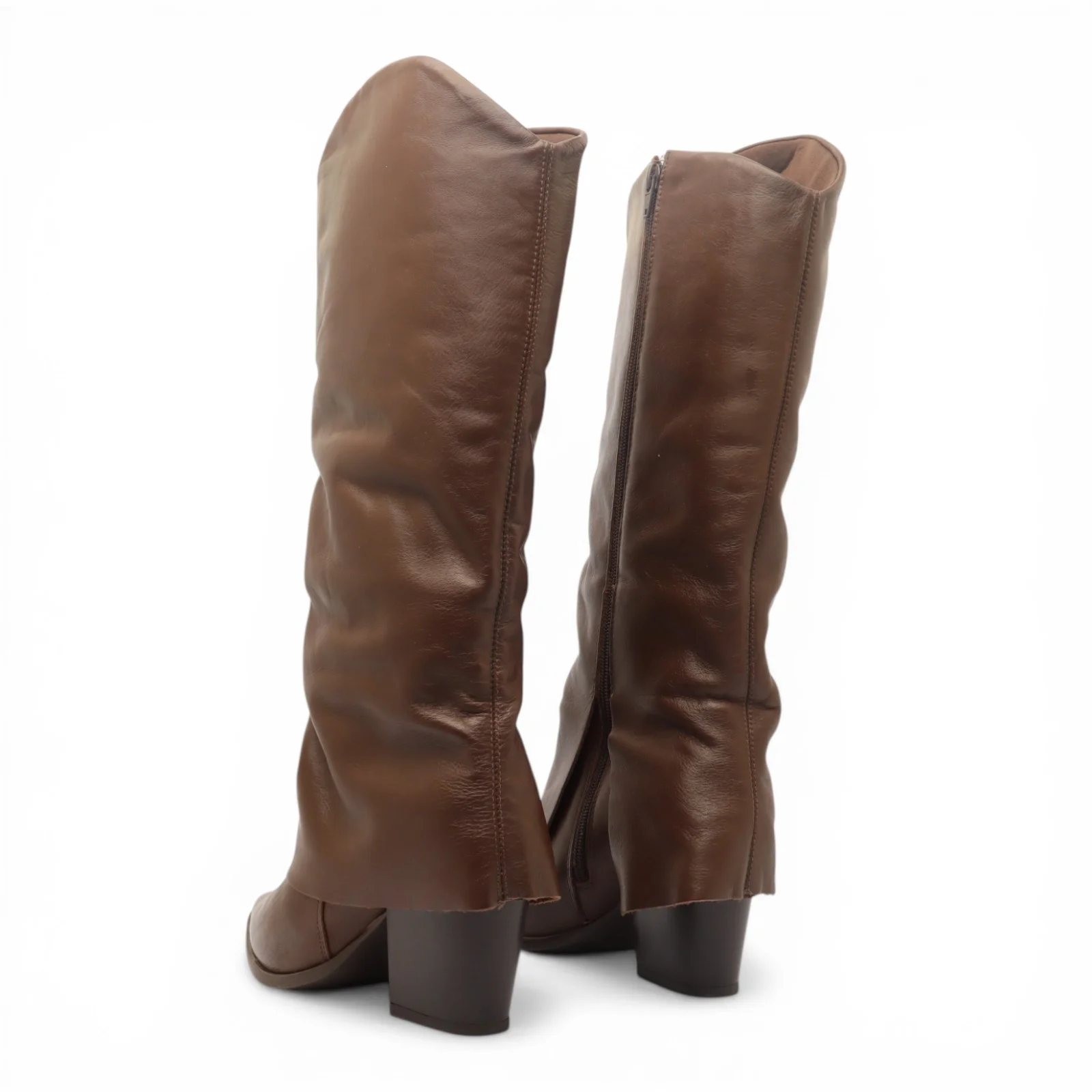 Bota Sapato Da Corte Salto Bloco Médio Cano Longo Pala Marrom 4