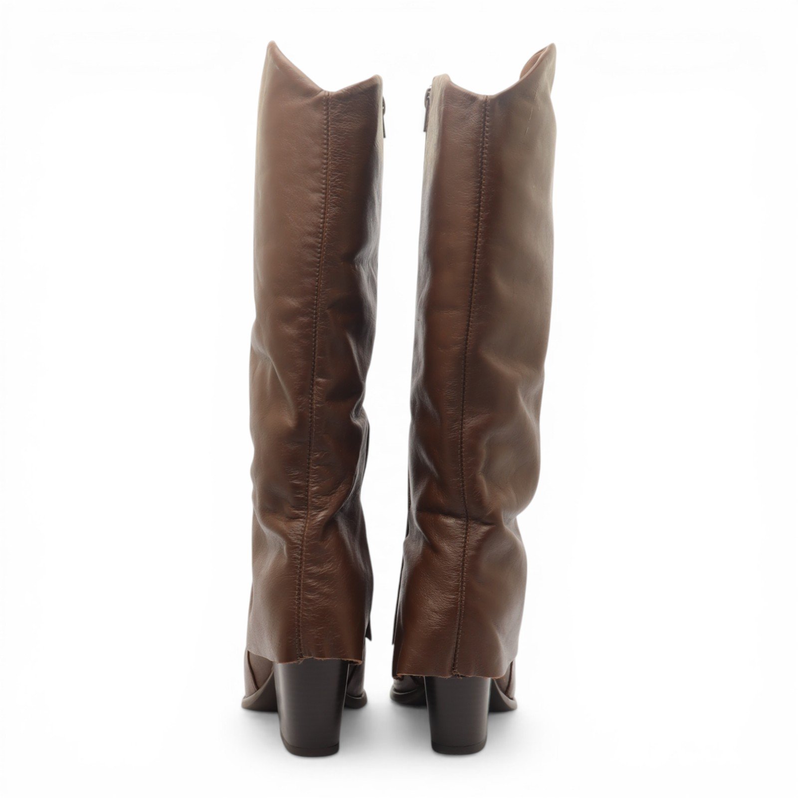 Bota Sapato Da Corte Salto Bloco Médio Cano Longo Pala Marrom 7