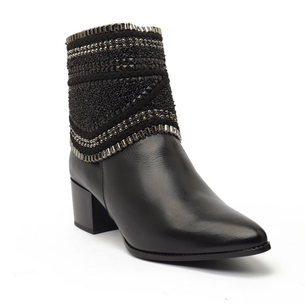 Bota Feminina Belluno Salto Bloco Médio Capa Removível Pedraria Preto 2