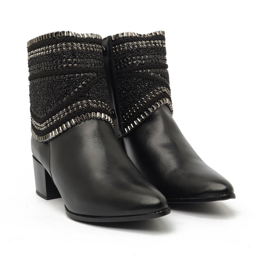 Bota Feminina Belluno Salto Bloco Médio Capa Removível Pedraria Preto 5