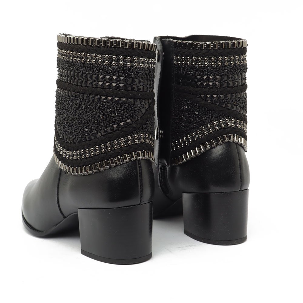 Bota Feminina Belluno Salto Bloco Médio Capa Removível Pedraria Preto 6