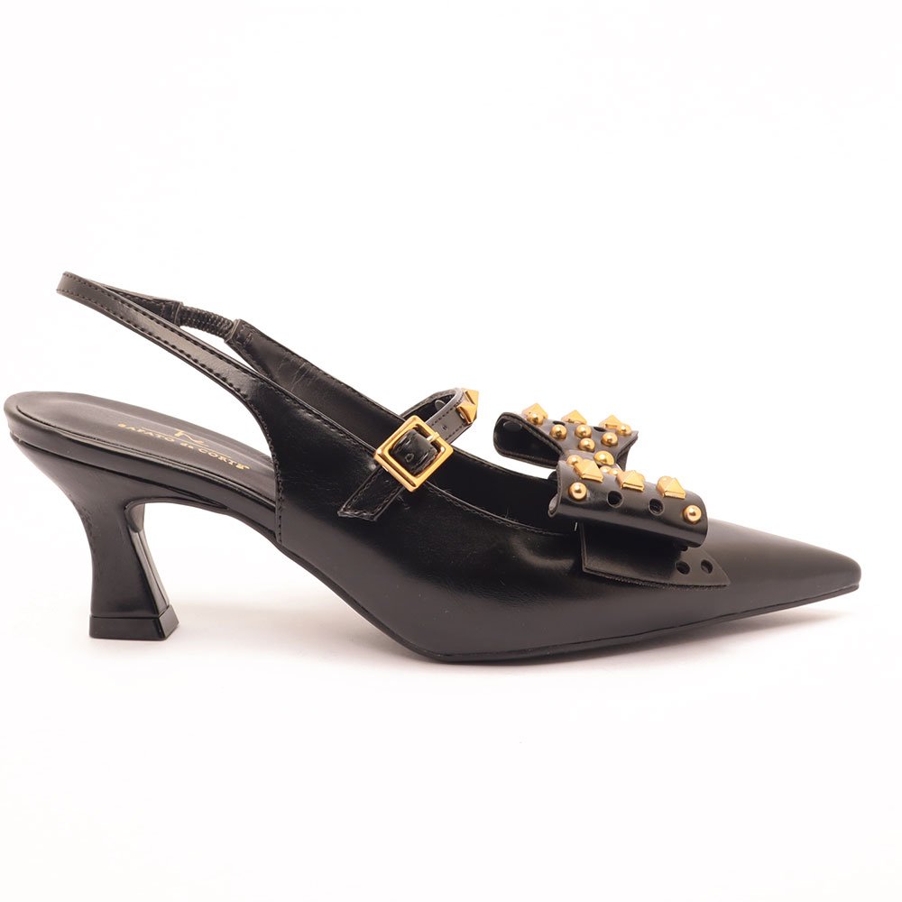 Scarpin Slingback Sapato da Corte Salto Médio Laço Spikes Tachas