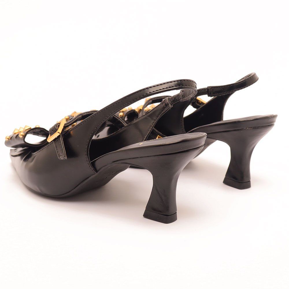 Scarpin Slingback Sapato da Corte Salto Médio Laço Spikes Tachas Preto 4