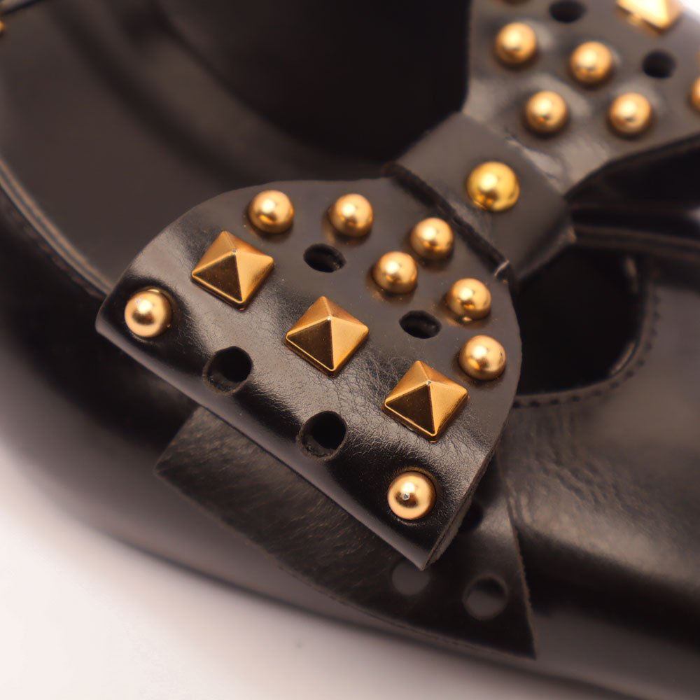 Scarpin Slingback Sapato da Corte Salto Médio Laço Spikes Tachas Preto 7