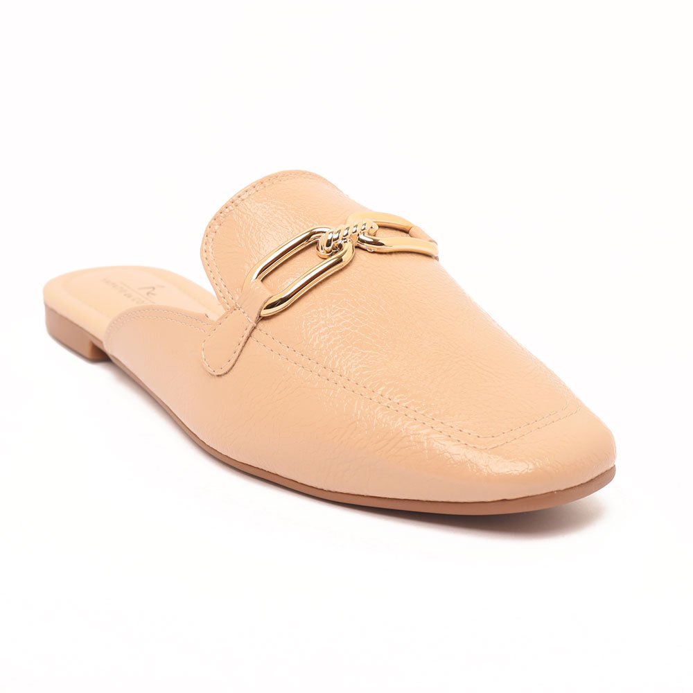 Mule Sapato da Corte Flat Mocassim Fivela Nude 2