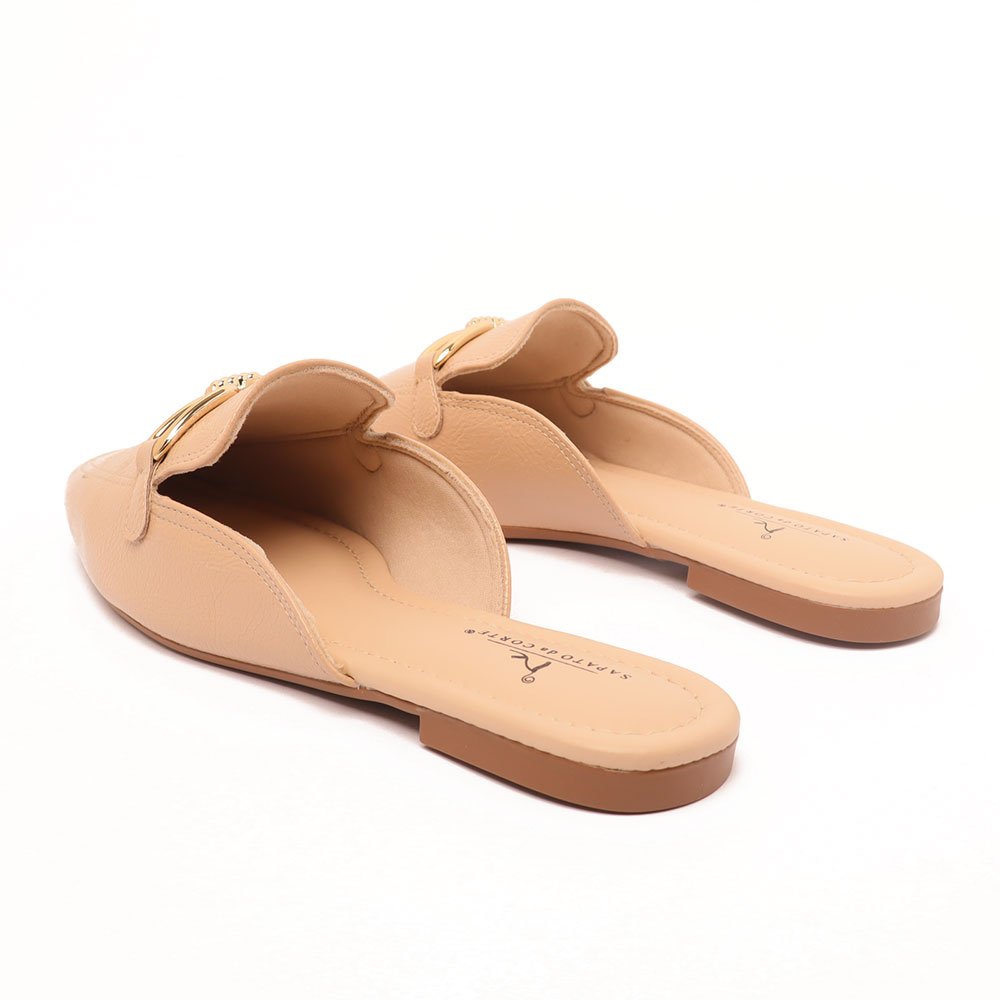 Mule Sapato da Corte Flat Mocassim Fivela Nude 4