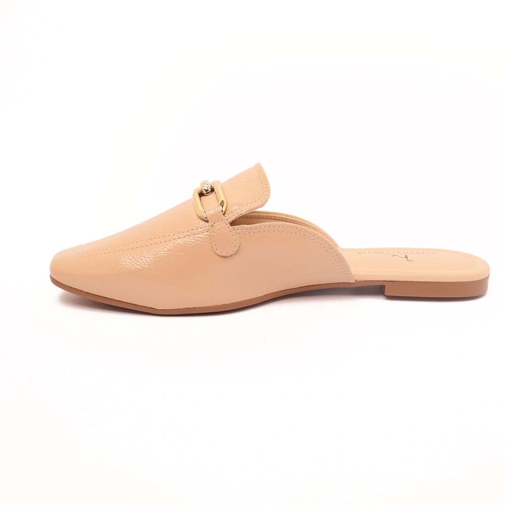 Mule Sapato da Corte Flat Mocassim Fivela Nude 6