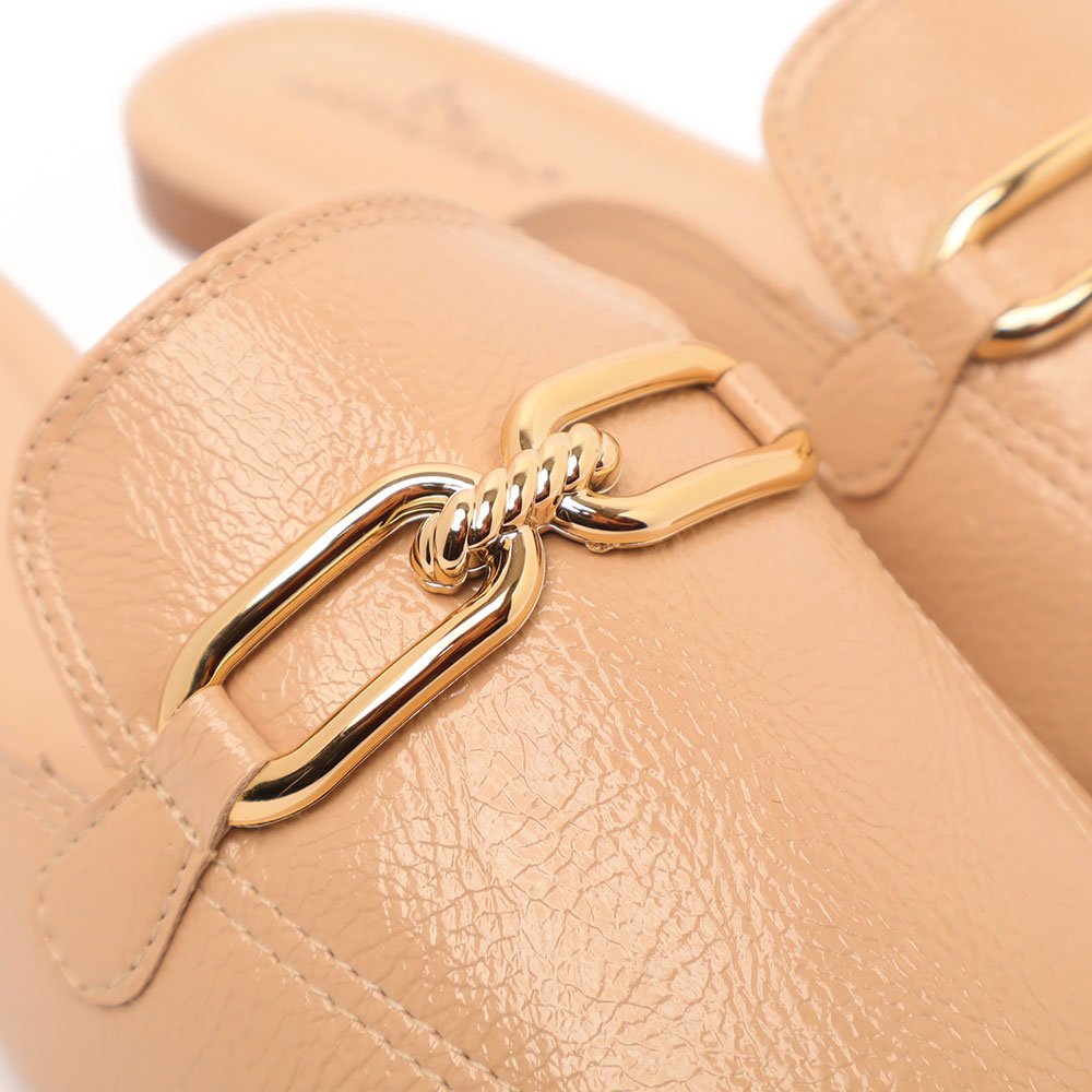 Mule Sapato da Corte Flat Mocassim Fivela Nude 7