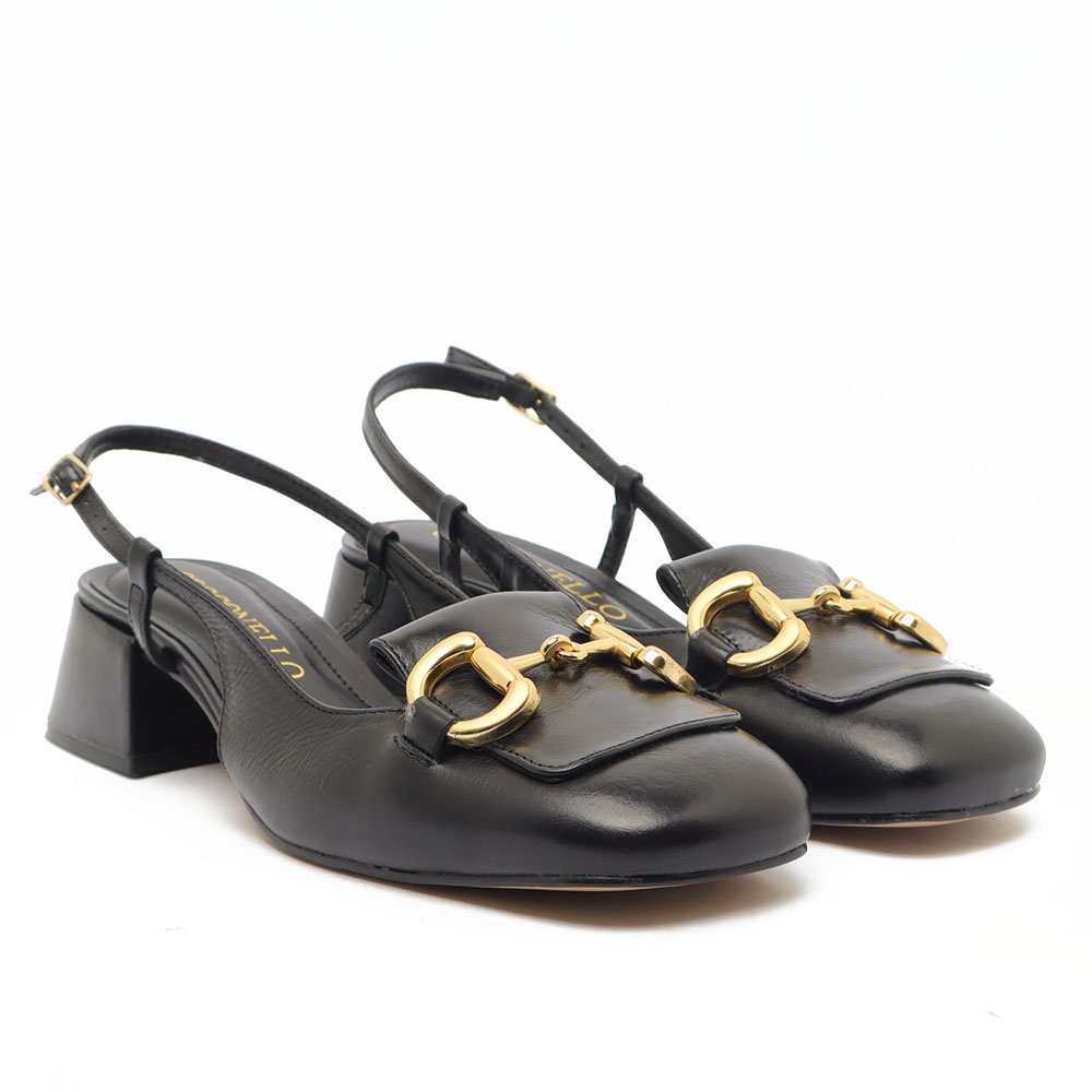 Scarpin Cecconello Couro Salto Bloco Baixo Fivela Preto 3