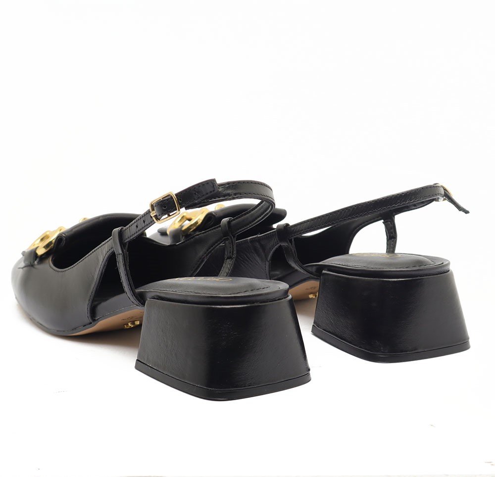 Scarpin Cecconello Couro Salto Bloco Baixo Fivela Preto 4
