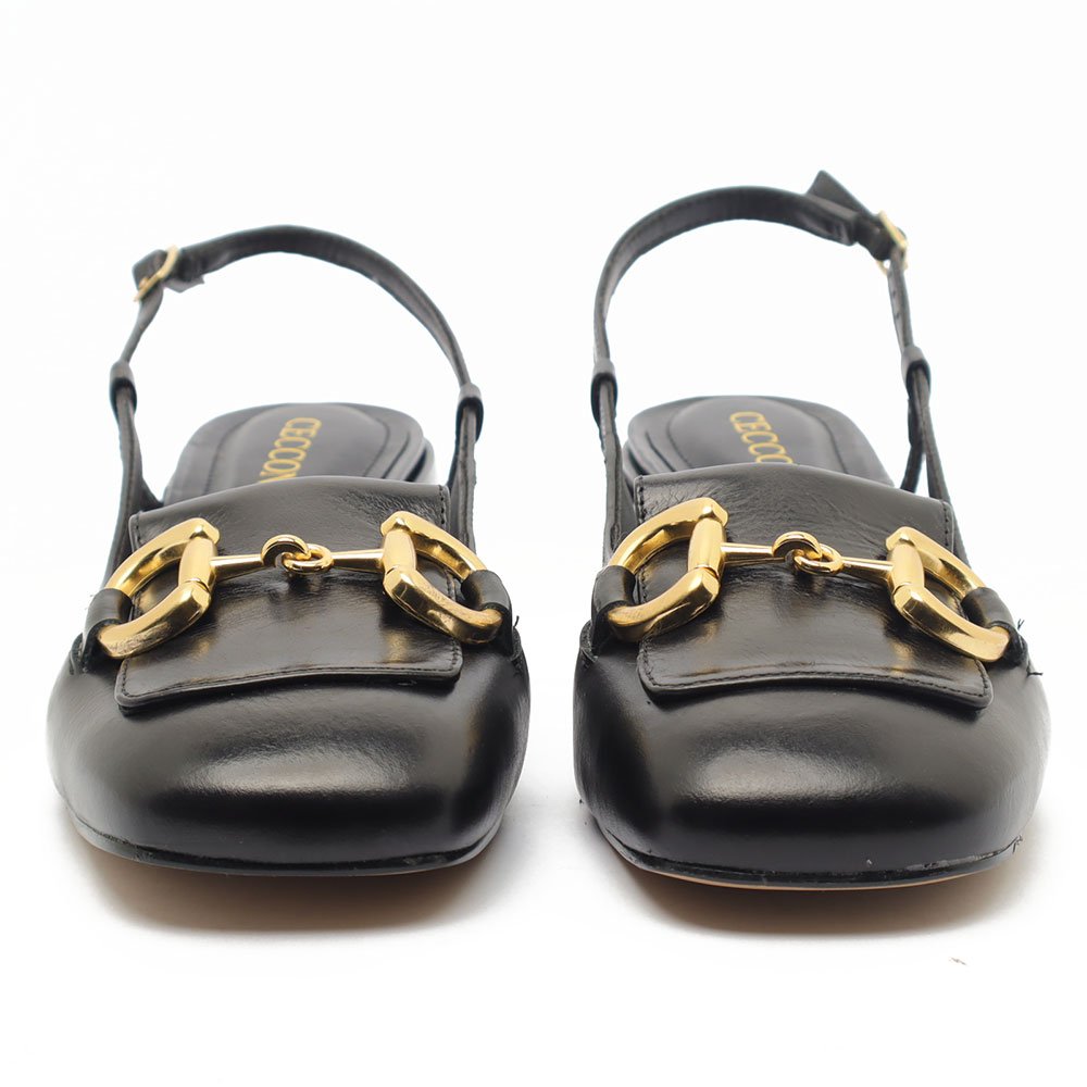 Scarpin Cecconello Couro Salto Bloco Baixo Fivela Preto 7