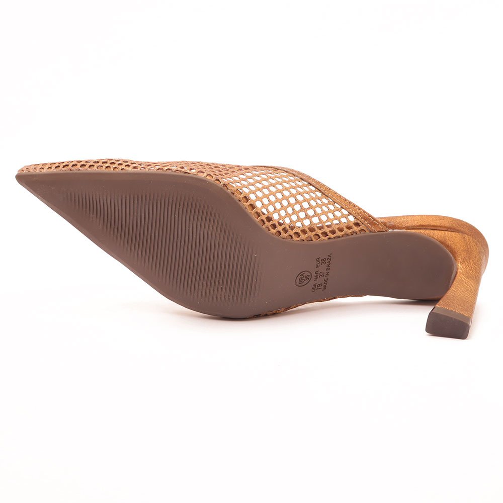 Mule Sapato da Corte Salto Médio Fino Tela Bronze 9