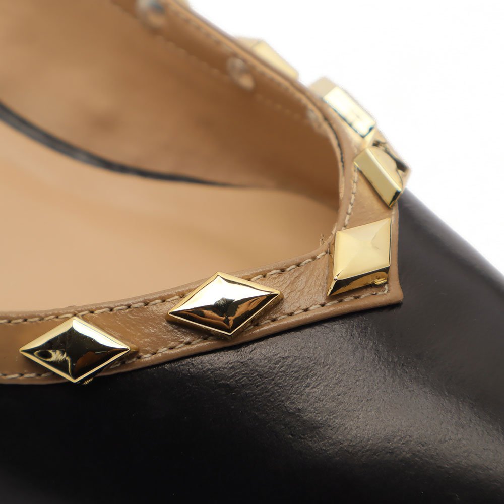 Slingback Sapato Da Corte Couro Salto Fino Baixo Tachas Preto 7
