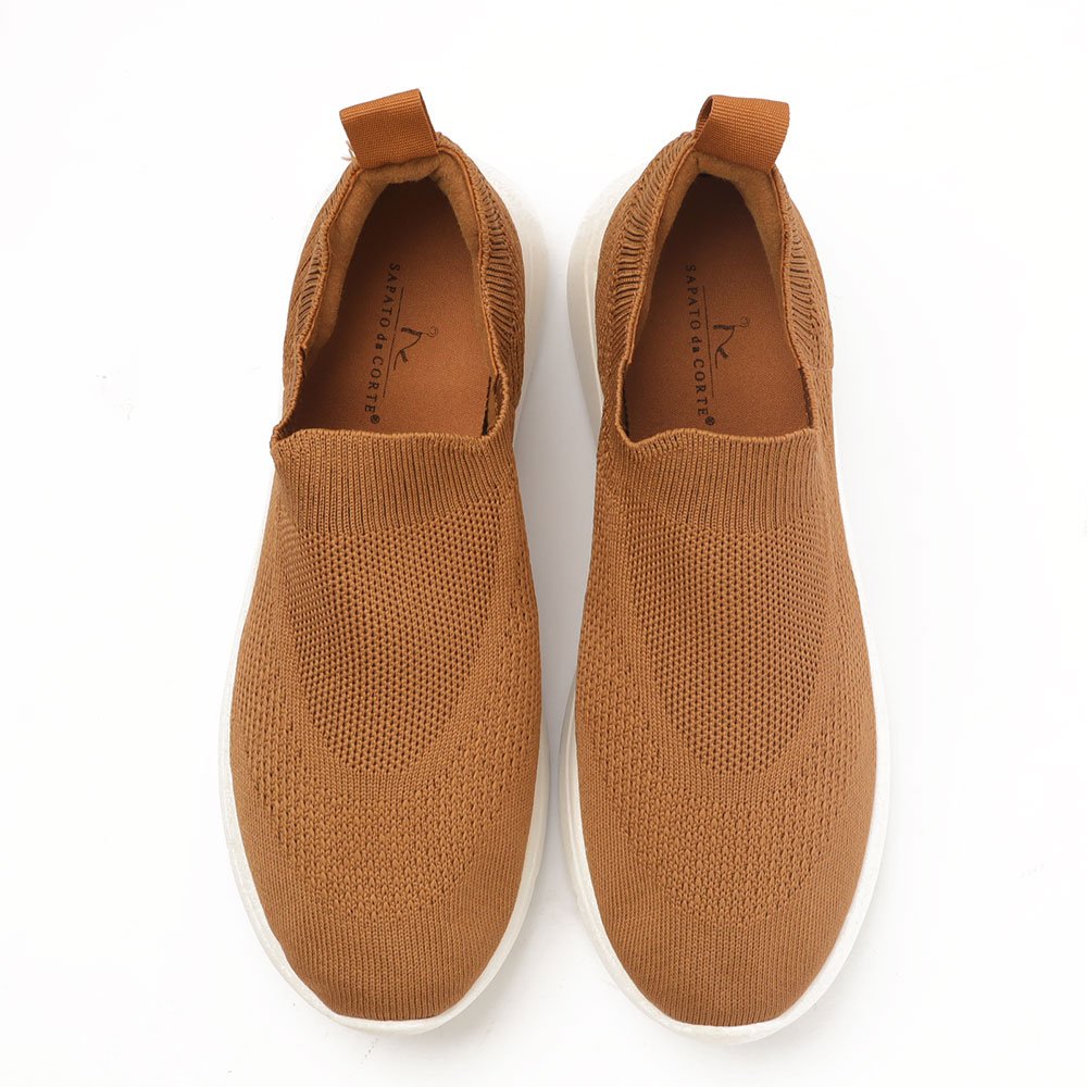 Tênis Feminino Sapato Da Corte Baixo Knit Caramelo 5