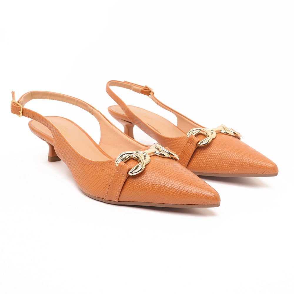 Slingback Sapato da Corte Salto Fino Baixo Fivela Caramelo 3
