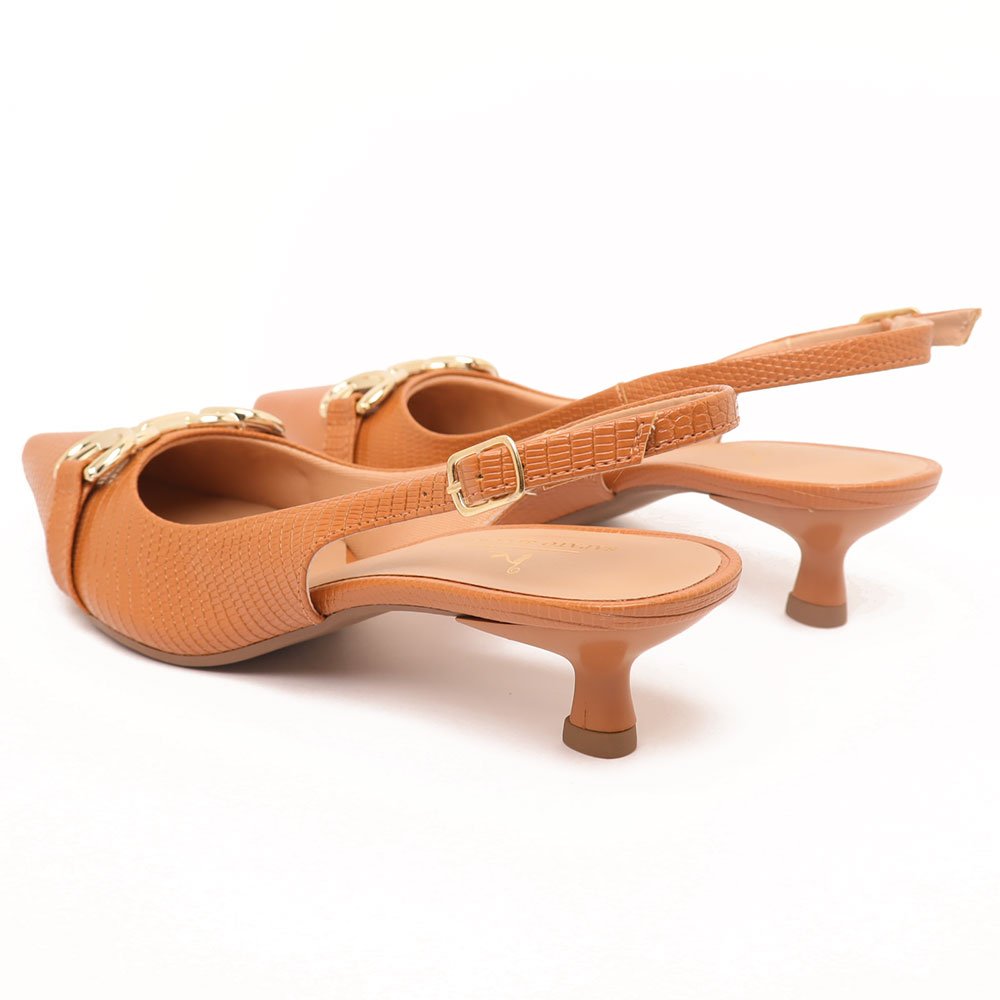 Slingback Sapato da Corte Salto Fino Baixo Fivela Caramelo 4
