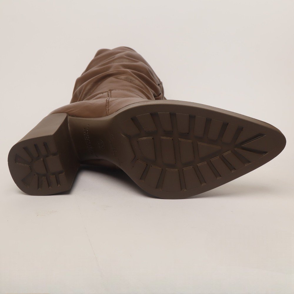 Bota Feminina Sapato Da Corte Salto Alto Bloco Cano Médio Franzido Chocolate 10