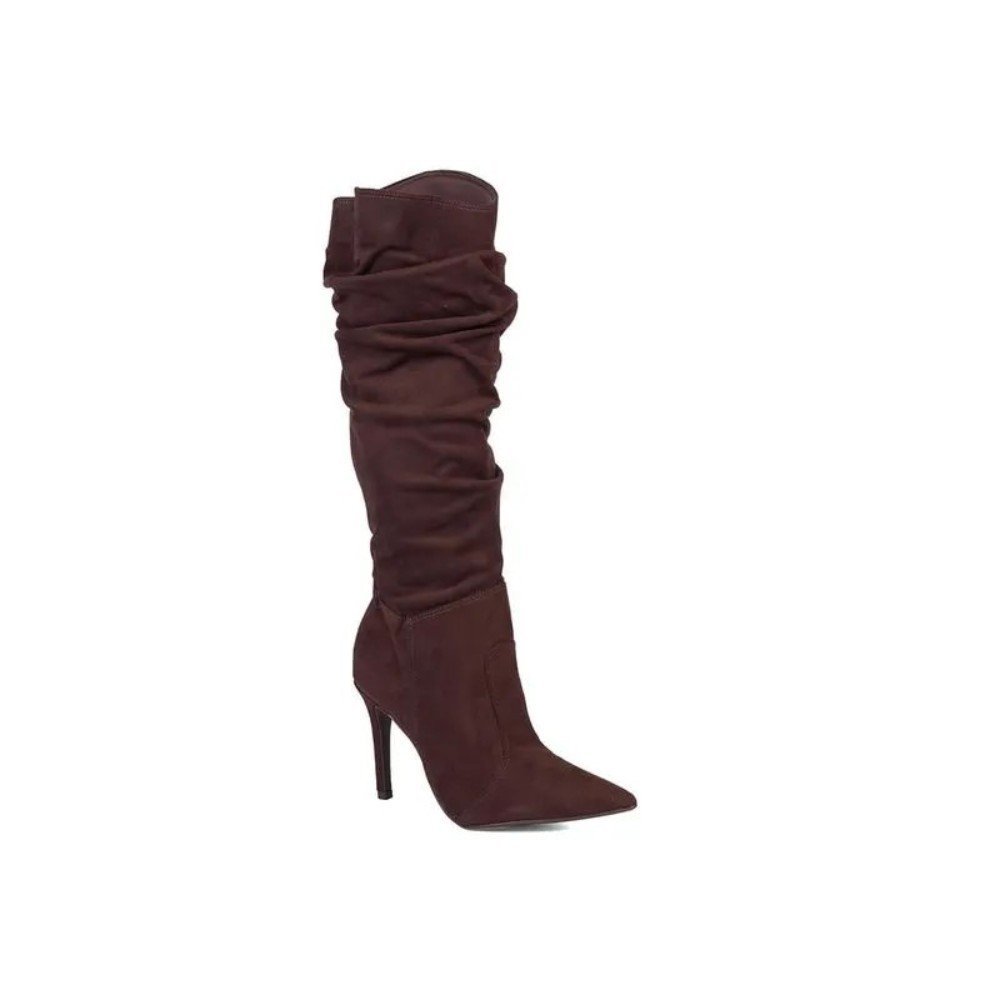 Bota Feminina Sapato Da Corte Salto Alto Fino Cano Franzido Slouch - Produto 58 Marrom 4