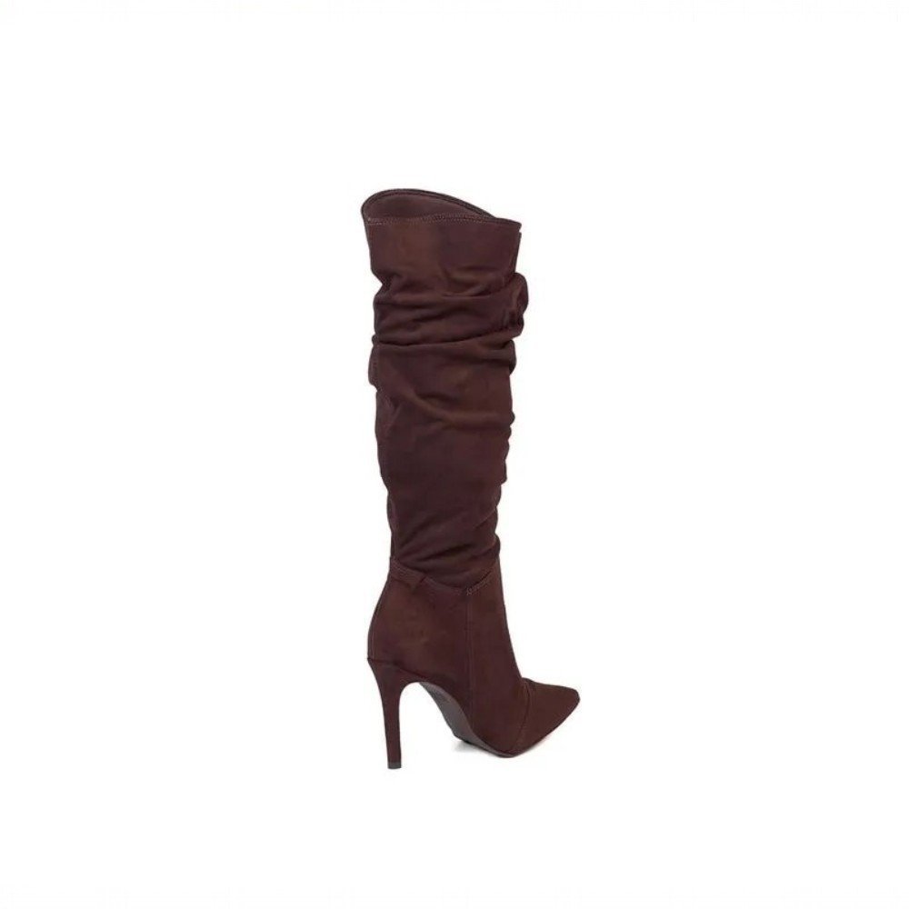 Bota Feminina Sapato Da Corte Salto Alto Fino Cano Franzido Slouch - Produto 58 Marrom 5